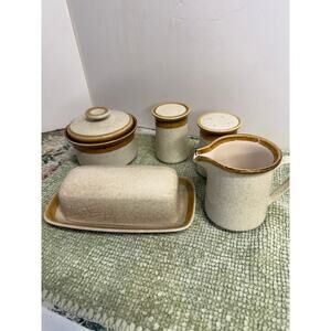 Mikasa Stone Manor Japan Butter Dish Creamer Sugar Salt Pepper Set